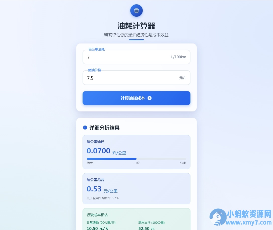 一款好看的油耗计算器HTML源码