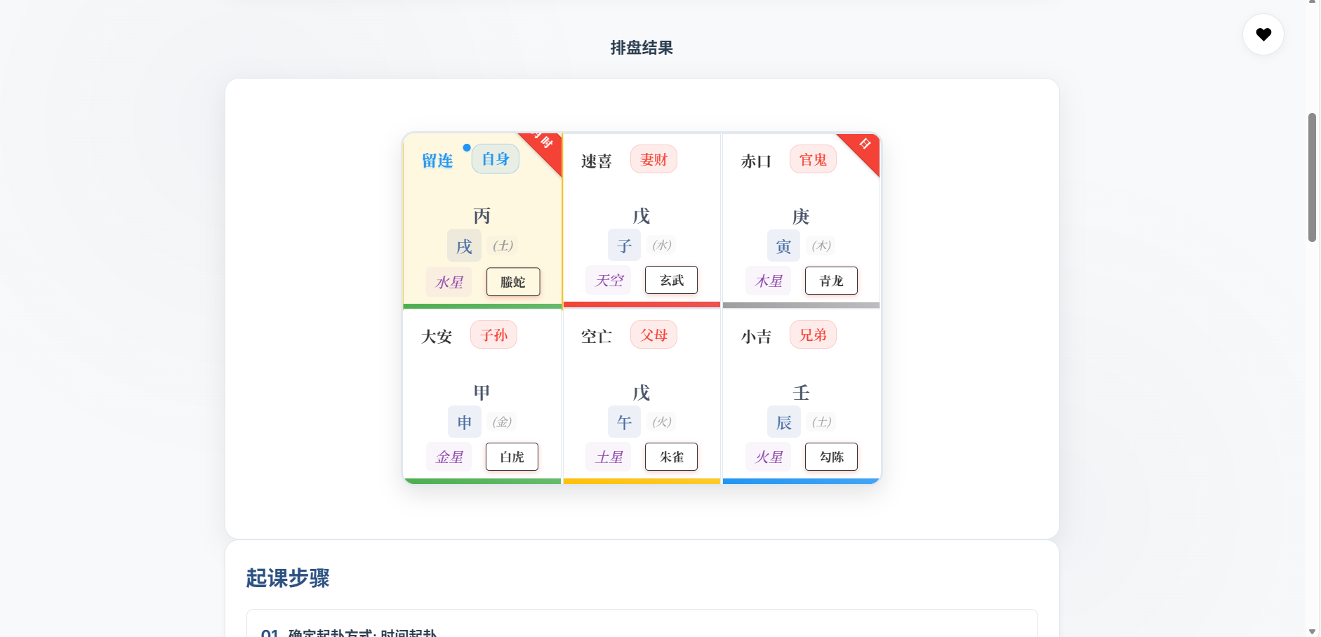 纯前端小六壬排盘工具（HTML+JS+CSS开源）